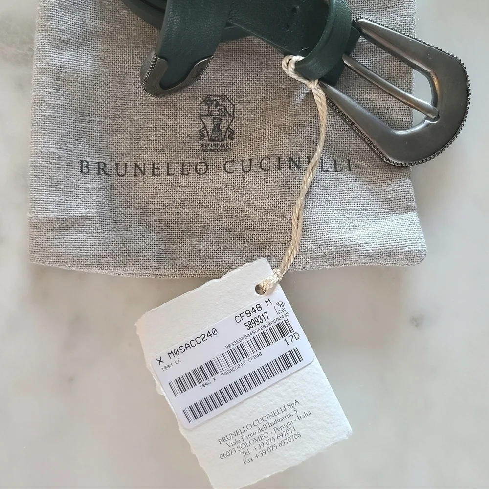 Brunello Cucinelli Leather Belt, Size Medium, Green, NWT